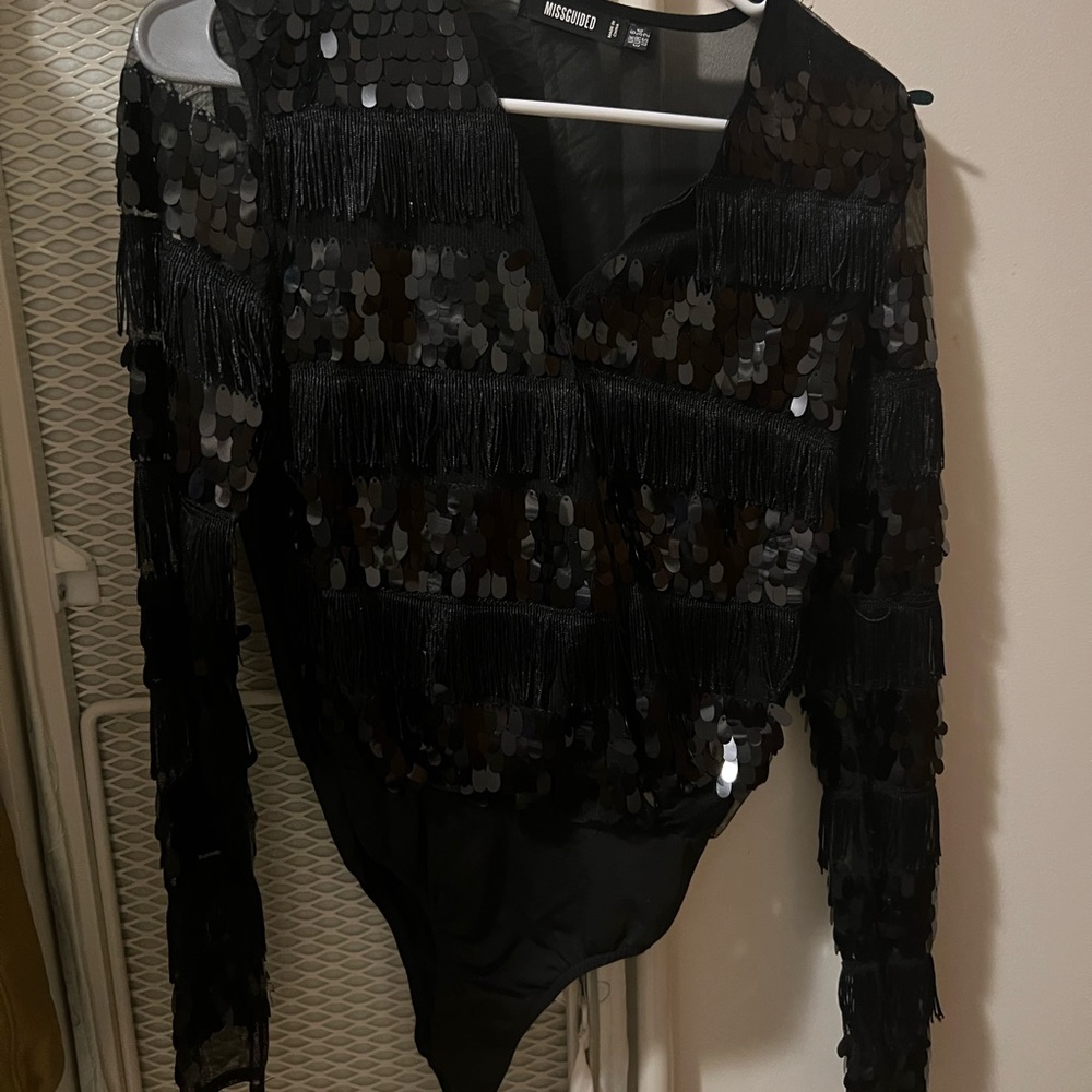 Missguided sequin/fringe bodysuit